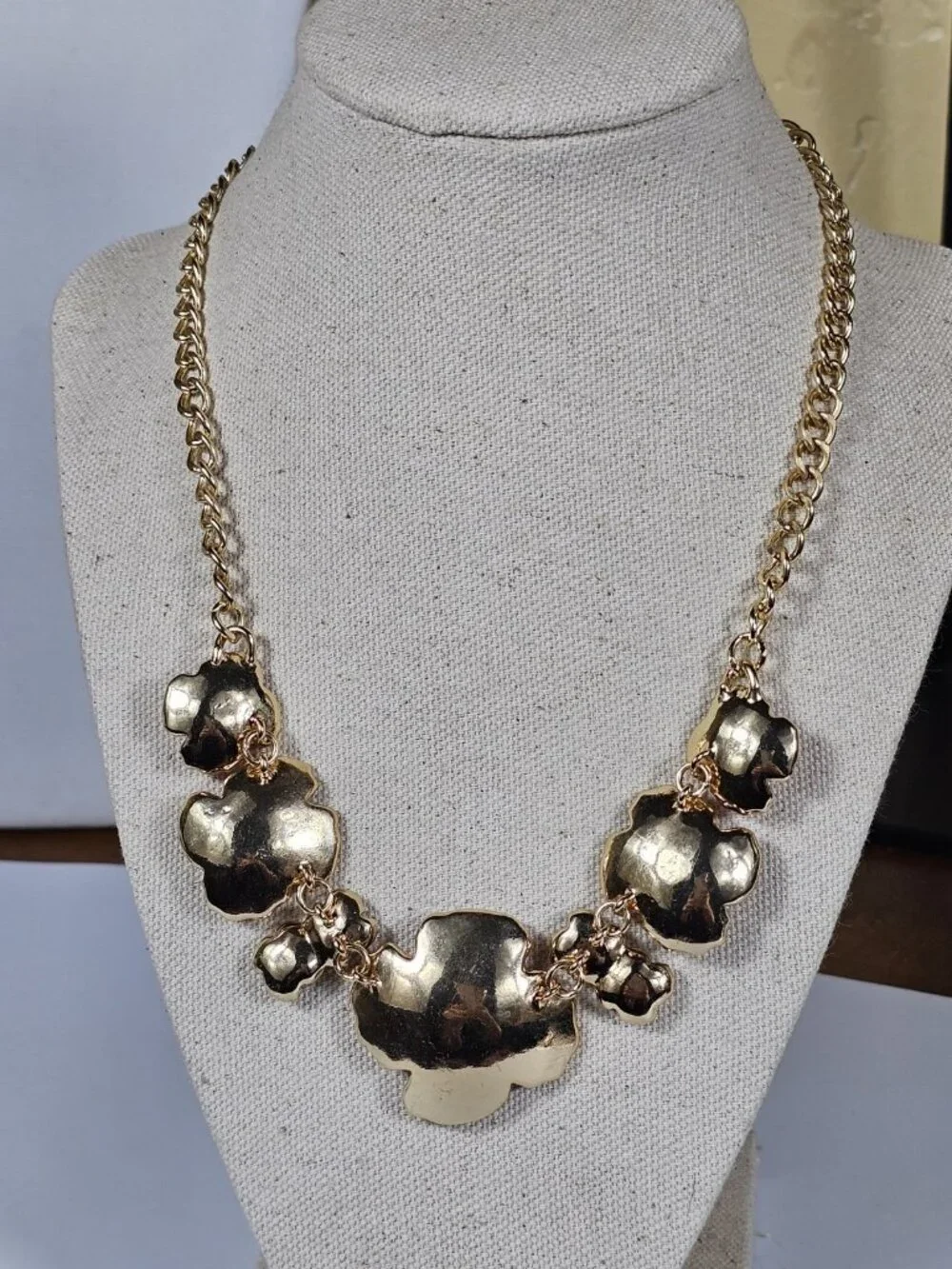 Dana Buchman Red Black Enamel Flower Rinestone Necklace Gold Tone Art Deco